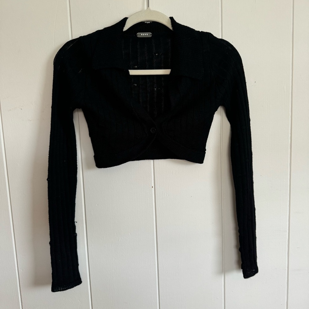 Ruve Black Cropped Long Sleeve Top Small